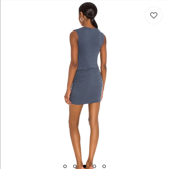 Monrow Tucked Shoulder Shirred Dress in Blue Steel sz M - Picture 3 of 11